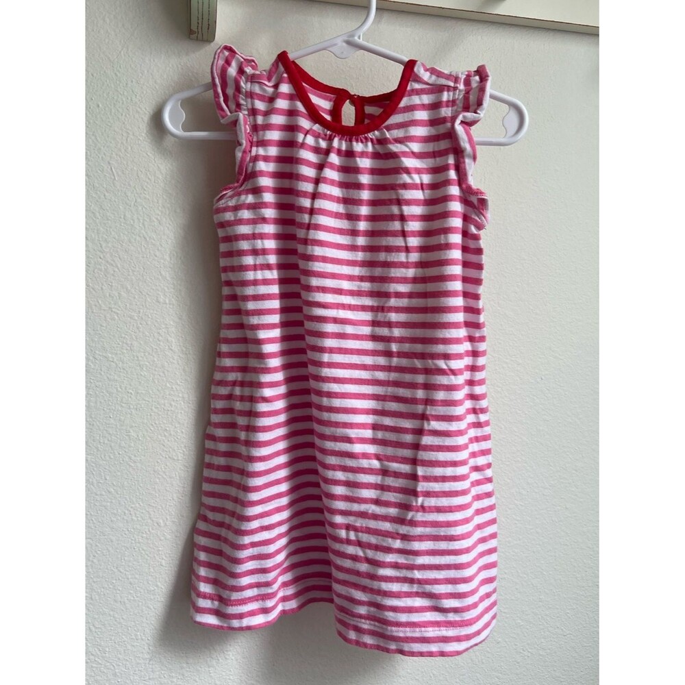 Primary Pink and White Striped Ruffle Sleeve Dress